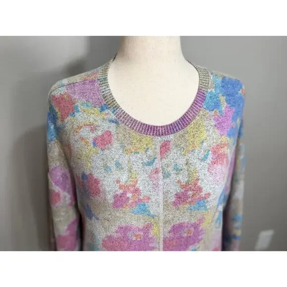 Habitat pullover sweater loose fit scoop neck 3/4 sleeve pastel floral print - L - Picture 2 of 10